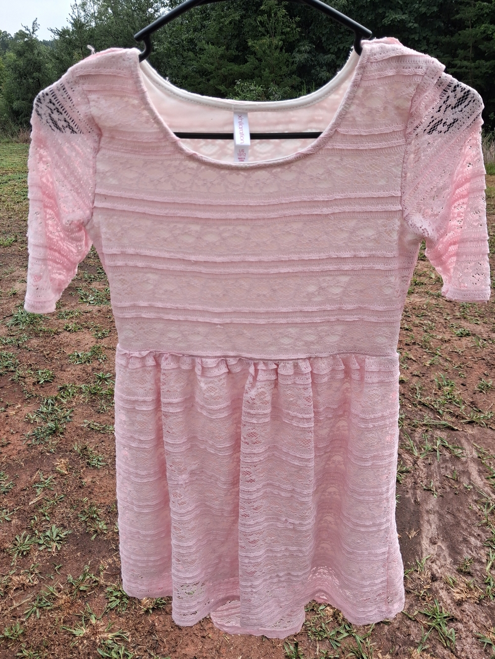 Xhilaration Pink Lace Short-Sleeve Casual Girls' Dress Size L (10-12)